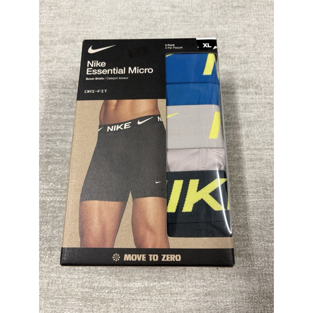 Nike 3-Pack Essential Micro Dri-FIT Mens XL Boxer Briefs Black/Grey/Blue